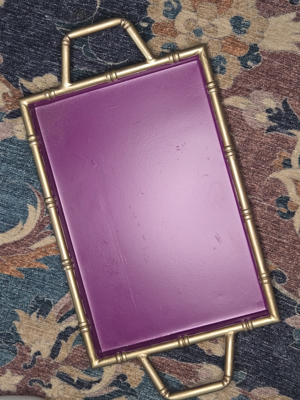 Ashland Purple Serving Tray with Gold Bamboo-Style Frame